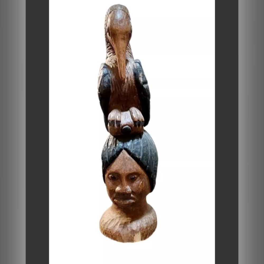 Hand Carved Wooden Statue Pelican African Lady American Wood Decor Afric…